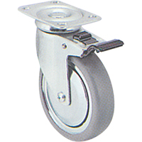 Zinc Plated Caster, Swivel with Brake, 4" (101.6 mm), Rubber, 200 lbs. (91 kg.) Equipment World