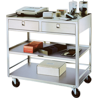 Stainless Steel Equipment Stands, 300 lbs. Capacity, Stainless Steel, 20"/20-1/8" x W, 35" x H, 37"/36-3/8" D, Knocked Down, 2 Drawers Equipment World