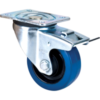 Roulette bleue, Pivotant avec frein, 4" (101,6 mm), Caoutchouc, 350 lb (158,8 kg) Equipment World