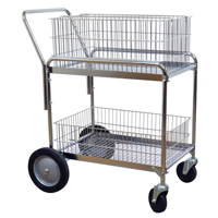 Wire Mesh Office Mail Cart, 200 lbs. Capacity, Chrome, 23-3/4" D x 33-1/2" L x 38-1/4" H, Chrome Plated Equipment World