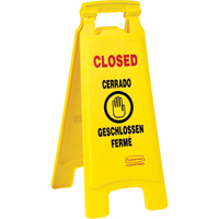 Closed Safety Signs, Quadrilingual with Pictogram Equipment World
