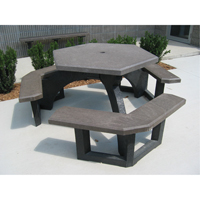 Tables de pique-nique hexagonales en plastique recycl&eacute;, 78" lo x 78" la, Brun Equipment World