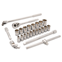Metric Socket Set, 25 Pcs, 1/2" Drive Size Equipment World