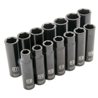 Metric Socket Set, 14 Pcs, Impact, 1/2" Drive Size, Deep Equipment World
