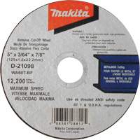 Meule &agrave; tronçonner mince, 5" x 3/64", Arbre de 7/8", Type 1, Oxyde d'aluminium, 12 200 Tr/min Equipment World