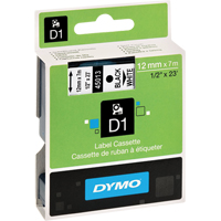 D1 Label Cassette, 12 mm x 23', Black on White OB699 | Equipment World