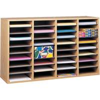 Adjustable Compartment Literature Organizer, Stationary, 36 Slots, Wood, 39-1/4" W x 11-3/4" D x 24" H Equipment World