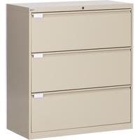 Lateral Filing Cabinet, Steel, 3 Drawers, 36" W x 18" D x 40-1/16" H, Beige OP217 | Equipment World