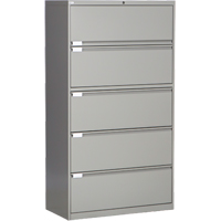 Lateral Filing Cabinet, Steel, 5 Drawers, 36" W x 18" D x 65-1/2" H, Grey OP224 | Equipment World