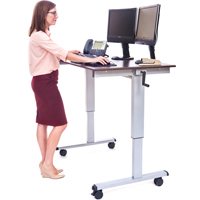 Adjustable Stand-Up Workstations, Stand-Alone Desk, 48-1/2" H x 48" W x 32-1/2" D, Walnut Equipment World