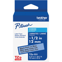 Laminated Tape for P-Touch&reg;, 12 mm x 8 m, Black on Blue Equipment World