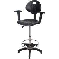 Tabouret ergonomique robuste avec accoudoirs r&eacute;glables, Stationnaire, Ajustable, 39" - 48", Polyur&eacute;thane Si&egrave;ge, Noir Equipment World