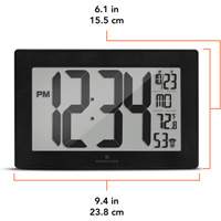 Self-Setting & Self-Adjusting Wall Clock with Stand, Digital, Battery Operated, Black OR493 | Equipment World