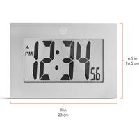 Large Frame Digital Wall Clock, Digital, Battery Operated, Silver OR505 | Equipment World