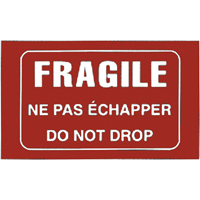 &eacute;tiquettes pour traitement sp&eacute;cial bilingues Fragile, 5" lo x 3" la, Blanc/rouge Equipment World