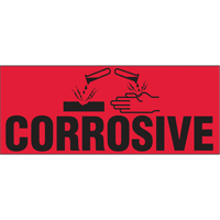 "Corrosive" Special Handling Labels, 5" L x 2" W, Black on Red Equipment World