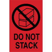 Étiquettes « Do Not Stack » pour envoi international, 6" lo x 4" la, Noir/rouge PC313 | Equipment World