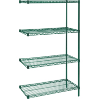 Heavy-Duty Green Epoxy Finish Wire Shelving, Add-On Kit, 4 Tiers, 36" W x 63" H x 18" D Equipment World