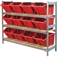 Wide Span Shelving with Jumbo Plastic Bins, Steel, Boltless, 800 lbs. Capacity, 66" W x 60" H x 18" D Equipment World