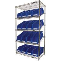 &eacute;tag&egrave;re en treillis m&eacute;tallique &agrave; tablettes inclin&eacute;es avec bacs, Tiers 5, 36" la x 63" h x 18" p Equipment World