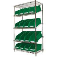 &eacute;tag&egrave;re en treillis m&eacute;tallique &agrave; tablettes inclin&eacute;es avec bacs, Tiers 5, 36" la x 63" h x 18" p Equipment World