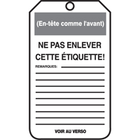 &eacute;tiquettes de verrouillage, Papier cartonn&eacute;, 3-1/8" la x 5-7/8" h, Français Equipment World