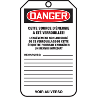 &eacute;tiquettes de verrouillage, Papier cartonn&eacute;, 3-1/8" la x 5-7/8" h, Français Equipment World