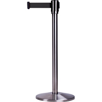 Free-Standing Crowd Control Barrier, Steel, 35" H, Black Tape, 7' Tape Length Equipment World