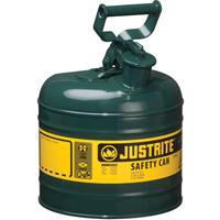 Safety Cans, Type I, Steel, 2 US gal., Green, FM Approved/UL/ULC Listed Equipment World