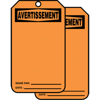 Safety Tags, Cardstock, 3-1/8" W x 5-7/8" H, French Equipment World