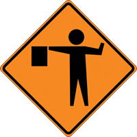 Tilt-Adjust Flagman Ahead Roll-Up Construction Sign, 36" x 36", Vinyl, Pictogram Equipment World