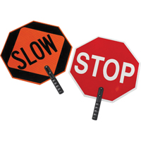 Double-Sided "Stop/Slow" Traffic Control Sign, 18" x 18", Plastic, English with Pictogram Equipment World