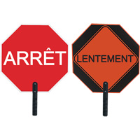 Double-Sided "Arrêt/Lentement" Traffic Control Sign, 18" x 18", Aluminum, French with Pictogram SFU870 | Equipment World