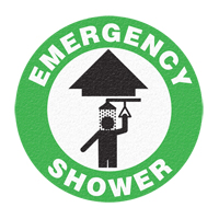 "Emergency Shower" Floor Sign, Adhesive, English with Pictogram Equipment World