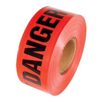 Reinforced Grade Barricade Tape, English, 3" W x 500' L, 5 mils, Black on Red Equipment World