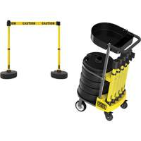 PLUS Barrier Post Cart Kit with Tray, 75' L, Metal, Yellow Equipment World