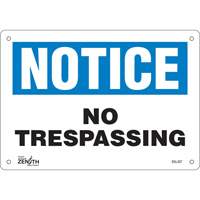Enseigne No Trespassing, 7" x 10", Aluminium, Anglais Equipment World