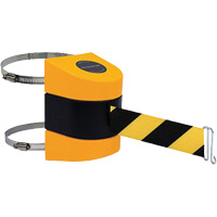 Tensabarrier<sup>®</sup> Barrier Post Mount with Belt, Plastic, Clamp Mount, 24', Black and Yellow Tape SGV454 | Equipment World
