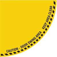 "Caution" Quarter Circle Swing Door Floor Sign, Adhesive, English with Pictogram Equipment World