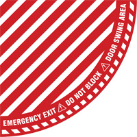 "Emergency Exit" Quarter Circle Swing Door Floor Sign, Adhesive, English with Pictogram Equipment World