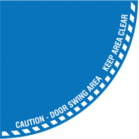 "Caution" Quarter Circle Swing Door Floor Sign, Adhesive, English with Pictogram Equipment World