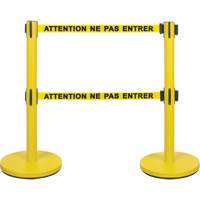 Dual Belt Crowd Control Barrier, Steel, 35" H, Yellow Tape, 7' Tape Length Equipment World