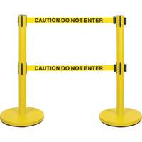 Dual Belt Crowd Control Barrier, Steel, 35" H, Yellow Tape, 7' Tape Length Equipment World