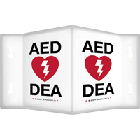 90° Projecting "AED/DEA" Sign, 6" x 5", Plastic, Bilingual with Pictogram Equipment World