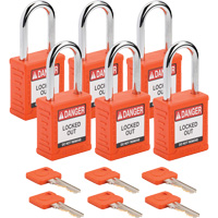 Velocity Lockout Padlocks, Orange, Keyed Different, Nylon, 1-1/2" Width Equipment World