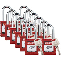 Velocity Lockout Padlocks, Red, Keyed Different, Nylon, 1-1/2" Width Equipment World