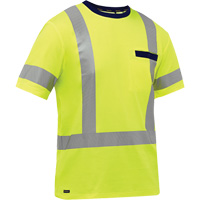 Chemise &agrave; manches courtes et X au dos Bisley, Poly-coton, Petit, Jaune lime haute visibilit&eacute; Equipment World