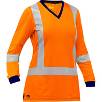 Chemise &agrave; manches longues et X au dos Bisley pour femmes, Poly-coton, Petit, Orange haute visibilit&eacute; Equipment World