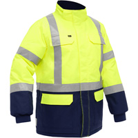 Manteau pour le froid extr&ecirc;me avec bas bleu marin et X au dos Bisley, Polyester, Jaune lime haute visibilit&eacute;, Petit Equipment World