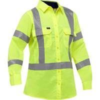 Chemise de travail &agrave; manches longues et X au dos Bisley avec X-Airflow pour femmes, Poly-coton, Petit, Jaune lime haute visibilit&eacute; Equipment World